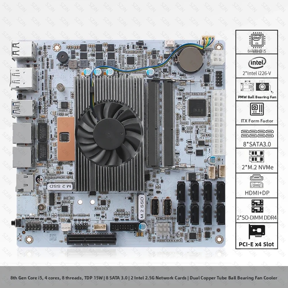 Scheda Madre NAS I5-8265U ES 8 - Mini Itx Dual 2.5G Nas Motherboard recensione e prezzo